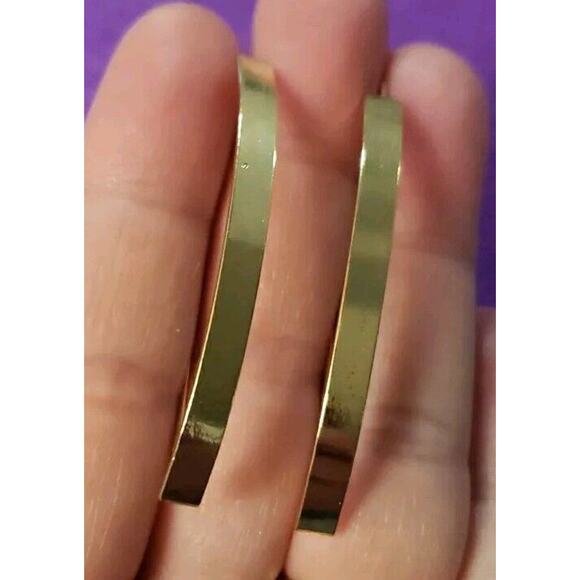 Long Dangle Threader Earrings Curved Bar Shiny Yellow Gold Tone Pierced New - Picture 3 of 5